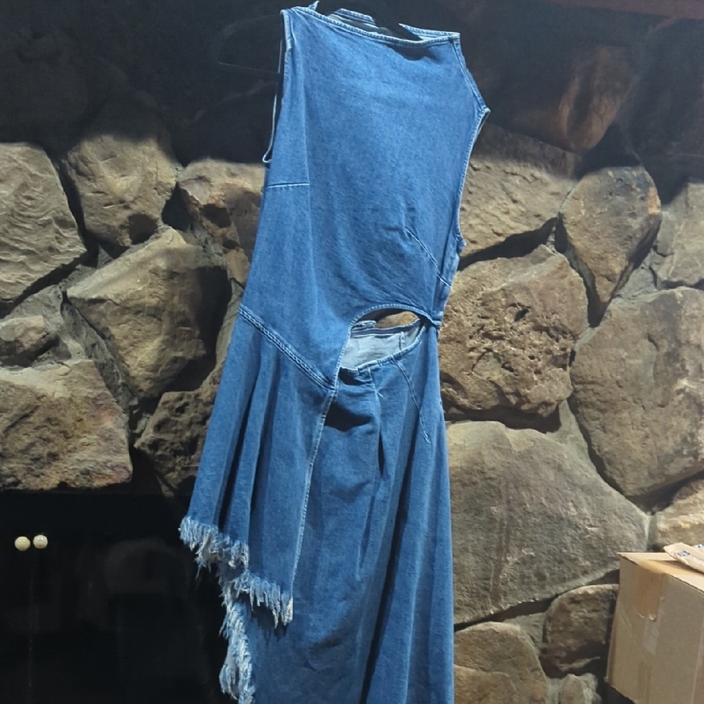 7 For All Mankind Blue Asymmetrical Denim Dress